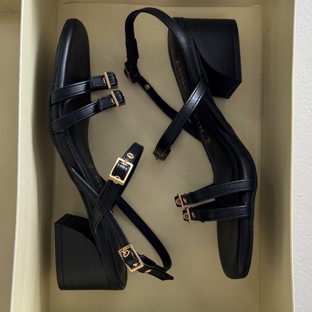 Anne Klein Black Sandals with Gold Buckles